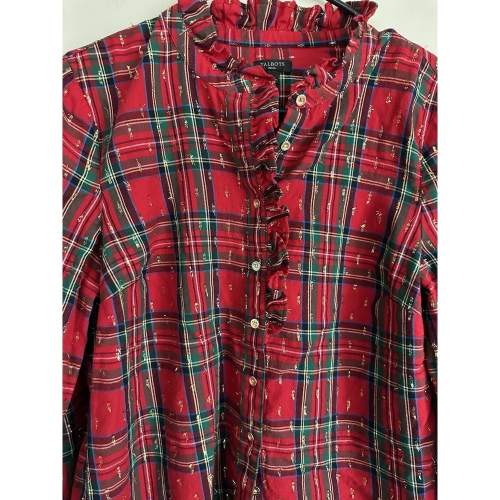 Talbots Solstice Metallic Button Down Medium Petite Stewart Tartan Scottish Twee - Picture 4 of 12